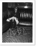 Pullman porter African American buffing pile of Army boots, Historic Print