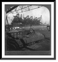 Unloading iron ore from lake vessels (old method in foreground, new in distance), Cleveland, Ohio, Historic Print