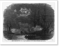 Historic Framed Print, Naval action between the U.S. Sloop SARATOGA and two Mexican steamers,  17-7/8" x 21-7/8"