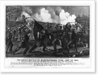 Historic Framed Print, Great Battle of Murfreesboro, Tenn. - Jany, 2nd 1863: between the Union Forces, under Genl. Rosecrans, and the Rebel Army under General Bragg,  17-7/8" x 21-7/8"