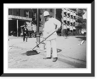 Historic Framed Print, [New York City]: Street sweeper and broom,  17-7/8" x 21-7/8"