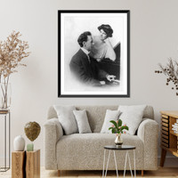 Ossip Gabrilowitsch, 1878-1936, half-length portrait, seated at piano, right profile, with wife Clara Clemens, Vintage Poster