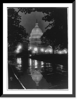 D.C., Washington - Capitol - Exterior - Night View of S.E. front on rainy night, Antique Print