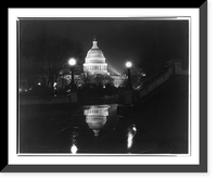 D.C. Washington. Capitol. East front exterior. 1923. Night view in rain, East piazza of Library of Congress in foreground, Historic Reproduction