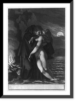 Man (vampire?) embracing unconscious naked woman; full moon and castle in background, Vintage Wall Art