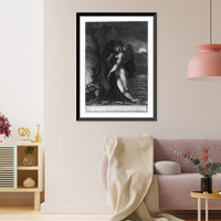 Man (vampire?) embracing unconscious naked woman; full moon and castle in background, Vintage Wall Art