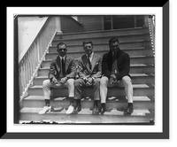 Jack Dempsey at his training camp, June 1921: seated on porch steps with 2 men, Vintage Poster