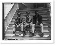 Jack Dempsey at his training camp, June 1921: seated on porch steps with 2 men, Vintage Poster
