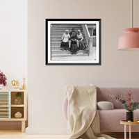 Jack Dempsey at his training camp, June 1921: hugging 3 old women on porch steps, Vintage Print