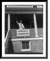 Jack Dempsey at his training camp, June 1921: manager (?) waving from porch of camp, Antique Poster