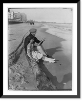Jack Dempsey at his training camp, June 1921: sitting on beach with daughter, Vintage Print