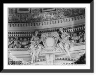 Library of Congress: detail of bas-relief sculpture showing 2 female figures holding scroll in the Library of Congress, Vintage Poster