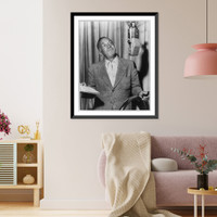 Al Jolson, d. 1950, half-length portrait, standing in front of microphone, facing right, Historic Print