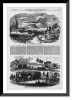 Historic Framed Print, Nicaragua - 2 illus.: 1. Troops landing at Virgin Bay, en route to Costa Rica; 2. Examining a squad of men at Virgin Bay, about to depart for the scene of war,  17-7/8" x 21-7/8"