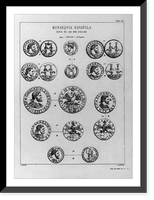 Page of illus. of Spanish coins, all with the head of Charles I, 1500-1558, who was King of Spain from 1516-1556, and Holy Roman Emperor as Charles V, from 1519-1556, Historic Reproduction