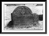 Colonial Massachusetts tombstone details: Capt. Samuel Hunting, Charlestown, 1701, Vintage Wall Art