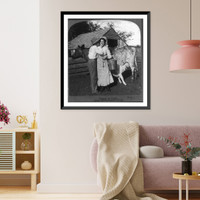 Historic Framed Print, [Amorous situation comedies involving domestics: farmer kissing milkmaid while calf nurses cow],  17-7/8" x 21-7/8"