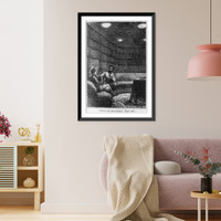 2 men talking on sofa in large library-study, Historic Reproduction