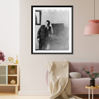 Enrico Caruso, 1873-1921, three-quarter length portrait, standing, facing left, listening to his own voice on a Victor machine Classic, Antique Wall Art