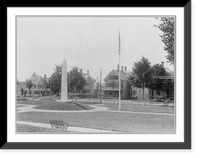 Section of Farmington, Maine, showing monument, flag pole, and several houses, Antique Print