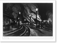 Engine yard at night, Antique Poster