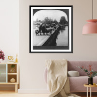 Historic Framed Print, Kew Gardens - with bridge over lake, London, England,  17-7/8" x 21-7/8"