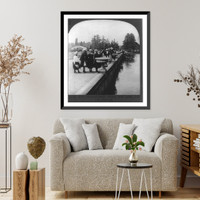 Historic Framed Print, Kew Gardens - with bridge over lake, London, England,  17-7/8" x 21-7/8"