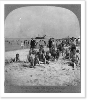 Historic Framed Print, Bathers, Lake Michigan, Chicago,  17-7/8" x 21-7/8"