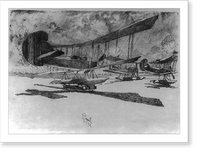 Historic Framed Print, [Hydroplanes at rest on the beach],  17-7/8" x 21-7/8"