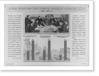 Stalin meeting with 8 officials, looking at map on conference table; graph shows industrial production between 1932 and 1937, Vintage Poster