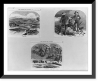 Three illustrations: 1. Timber raft; 2. Lumbermen; 3. Hauling logs by oxen, Antique Poster