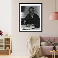 Historic Framed Print, [J. Robert Oppenheimer, 1904-1967, half-length portrait, seated at desk, facing left],  17-7/8" x 21-7/8"