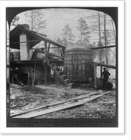 Historic Framed Print, Distilling turpentine from the crude resin in the pine forests of North Carolina,  17-7/8" x 21-7/8"