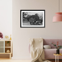 Historic Framed Print, [African American students and adults, possibly teachers, standing outside a school house],  17-7/8" x 21-7/8"