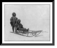 Historic Framed Print, Couple on dog sled,  17-7/8" x 21-7/8"