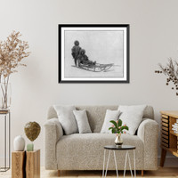 Historic Framed Print, Couple on dog sled,  17-7/8" x 21-7/8"