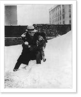 Snow time is playtime for Lew Kosloff and Peggy Leaf Lew Kosloff washing Miss Leaf's face with snow, Chicago, Ill, Vintage Poster