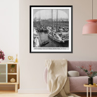 Historic Framed Print, Bird's-eye view of T Wharf, Boston, Mass.,  17-7/8" x 21-7/8"