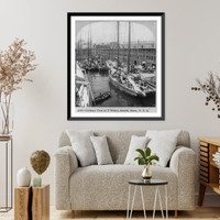 Historic Framed Print, Bird's-eye view of T Wharf, Boston, Mass.,  17-7/8" x 21-7/8"