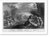 Mirtillo and Amarill: young woman and naked man sitting in sylvan glade; 3 cherubs dozing in background, Antique Print