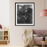 Historic Framed Print, [Nude youth with laurel wreath against locks with hands behind head, standing in stream"]",  17-7/8" x 21-7/8"