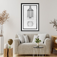 Historic Framed Print, [Design drawing for a lotus pipe stove. Front and top],  17-7/8" x 21-7/8"