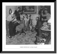 Historic Framed Print, American Home Life, 1947-1954, illus. sponsored by Amer. Brewers assoc., showing use of beer in homes: Family Musicale, by Mead Shaefer,  17-7/8" x 21-7/8"