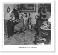Historic Framed Print, American Home Life, 1947-1954, illus. sponsored by Amer. Brewers assoc., showing use of beer in homes: Family Musicale, by Mead Shaefer,  17-7/8" x 21-7/8"