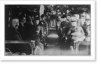 Passengers inside a railroad car, in daytime, men & women sitting & standing, Vintage Print