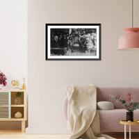 Passengers inside a railroad car, in daytime, men & women sitting & standing, Vintage Print