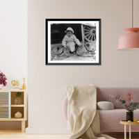 Historic Framed Print, [Master Vinson Walsh McLean petting two tame lion cubs],  17-7/8" x 21-7/8"