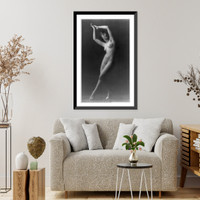 Historic Framed Print, [Nude woman, full length, standing, facing right; hands raised above head],  17-7/8" x 21-7/8"