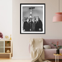 Thomas O. Paine, administrator of NASA; Clinton P. Anderson; and Dr Wernher von Braun, NASA's Planning Director, chatting at a hearing of the Senate Space Committee, Vintage Poster