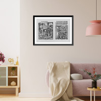 Historic Framed Print, [Two illustrations of children reading with teacher],  17-7/8" x 21-7/8"